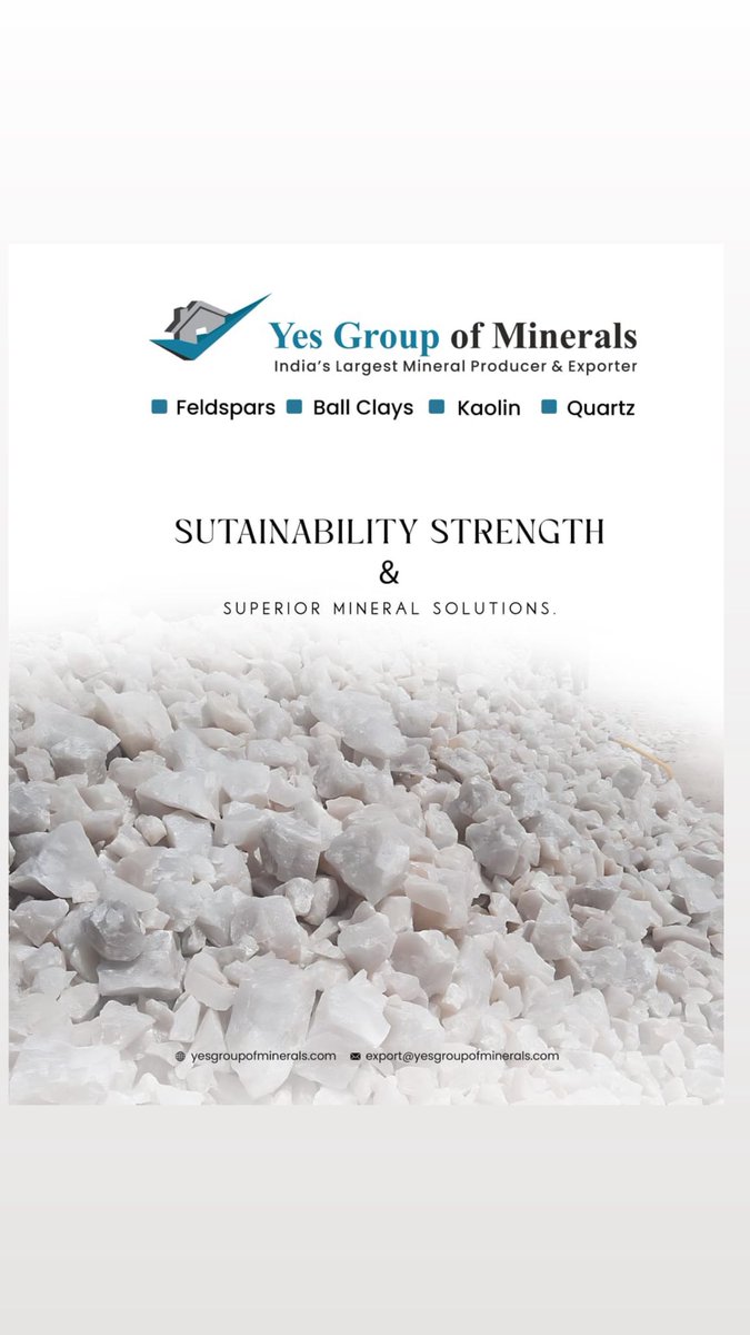 YesMinerals's tweet photo. India’s leading source of sustainable &amp; high-quality ceramic minerals for global manufacturers.
@yes_group_of_minerals https://t.co/5t93htFq05