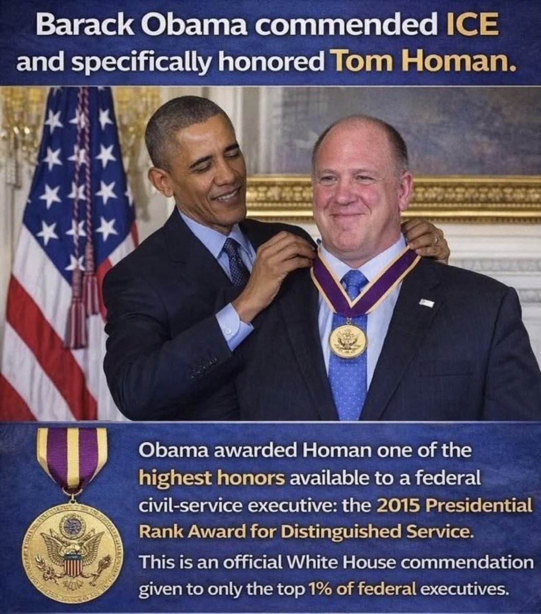 MAGAVoice's tweet image. BREAKING 🚨 Elon Musk posted this photo of Barack Obama giving TOM HOMAN a medal 🔥