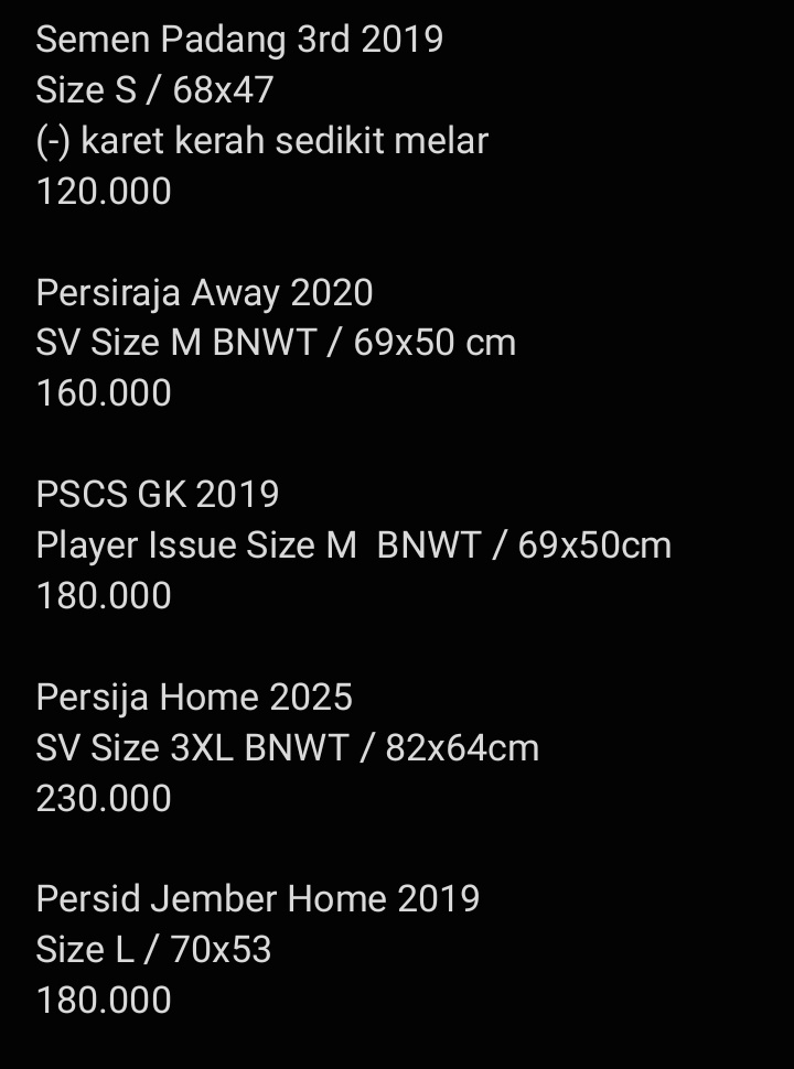 #jersey4sale <a href="/Jerseyforum/">Si Paling Jersey</a> <a href="/JerseyLigina/">Pencinta Kain Ligina (Follow IG: @pjli_id)</a>
Jersey Semen  Padang, Persiraja, PSCS, Persija, Persid Jember

Detail ada di gambar
Rekber shopee 10%
Lokasi Depok
DM kalau minat

Terima kasih min