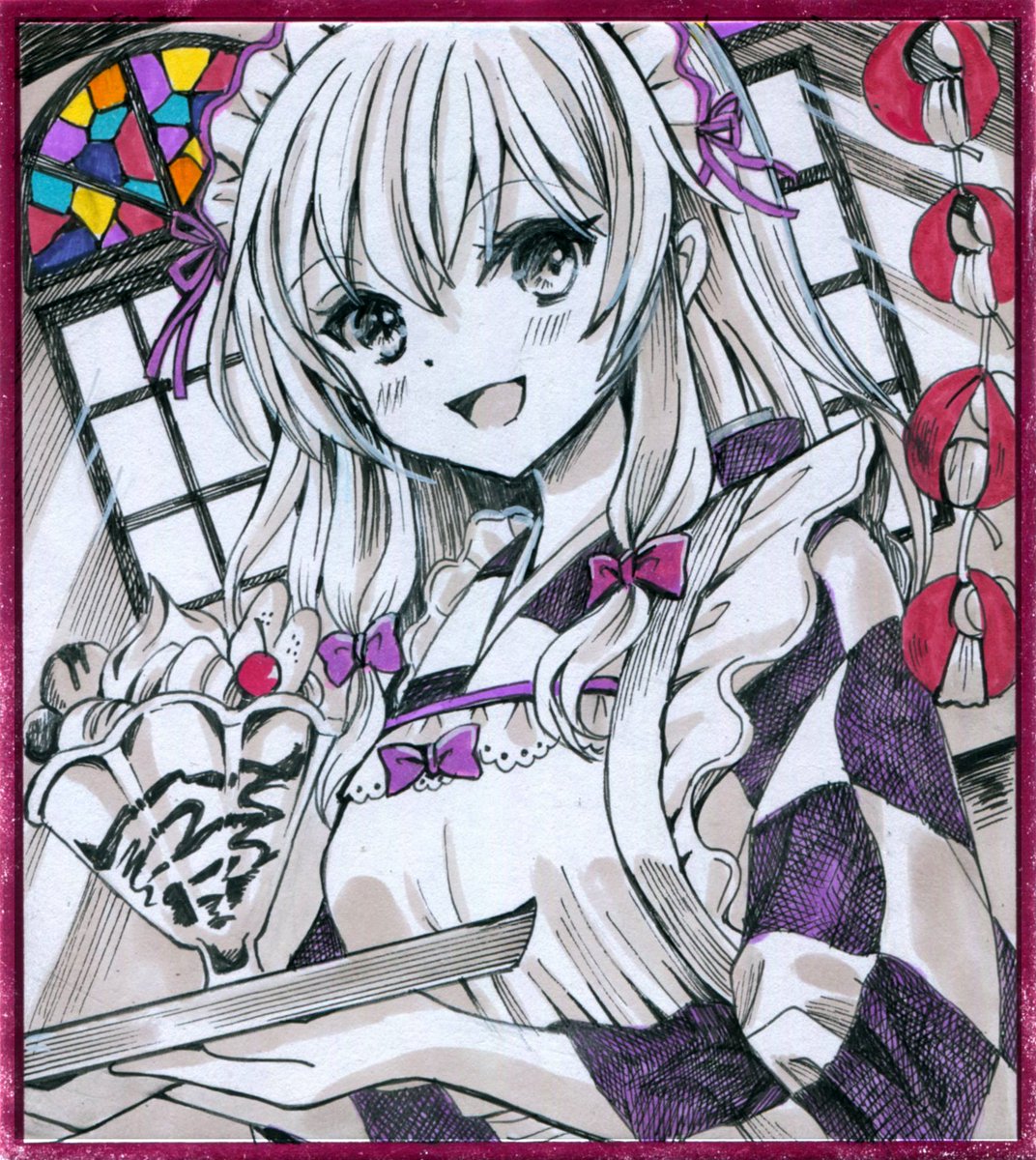 和風メイドさん小色紙描きました～✨ 新刊に登場するレトロ喫茶の少女