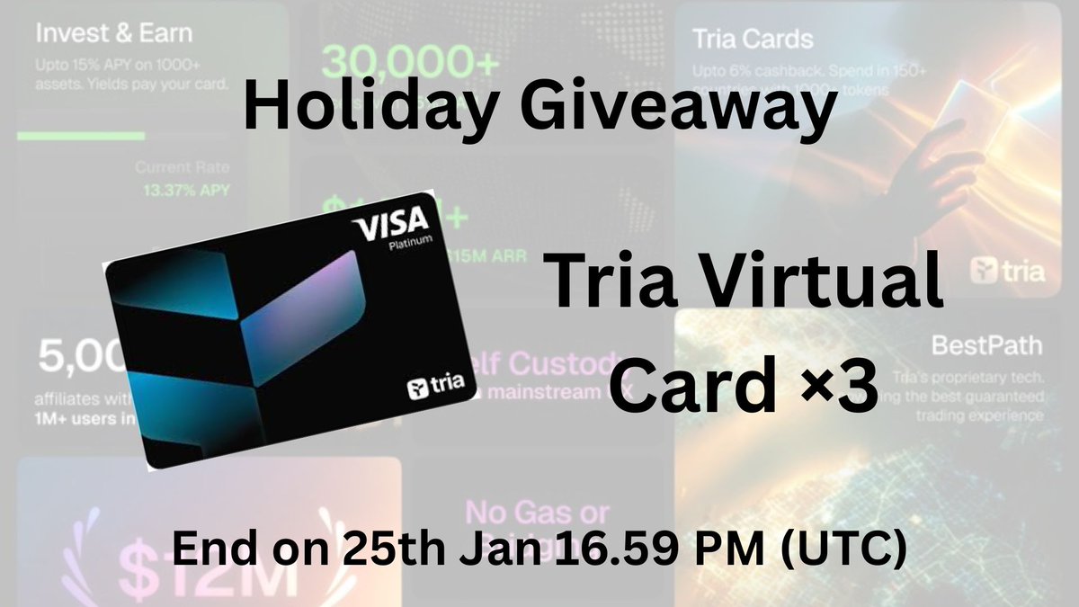 ไหนๆ <a href="/useTria/">Tria</a> ก็จะ Snapshot SS1 แล้ว
มาแจกของให้ผู้ติดตามกันดีกว่าา 🔥

ของรางวัล คือออ Tria Virtual Card (20$) จำนวน x 3 รางวัล

** สงวนสิทธิ์ไว้สำหรับ New user ที่ยังไม่เคยสมัคร Tria เท่านั้นครับ **

โดยวิธีการเข้าร่วมกิจกรรม ง่ายๆครับ

1️⃣ Follow <a href="/HolAyau/">haruya.eth.ink | ⌘ 🛠️ | 🦇</a> and <a href="/world_invade/">Mundo.somi</a> 

2️⃣