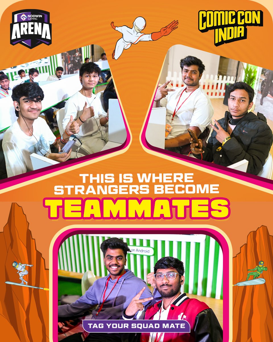 NodwinGaming's tweet image. You come solo.
You leave with a squad. 🎮💛
Tag the teammate you met at the arena 🔥
#NGA #ComicConIndia #NODWIN #GamersOfIndia  #GamingLife #LANVibes ⚡