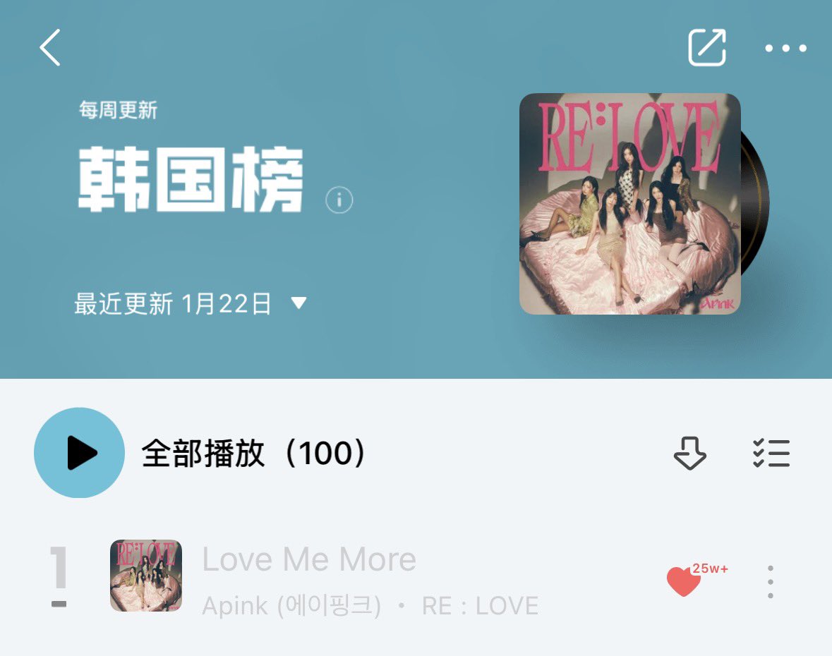 ApinkStats's tweet image. QQMusic 🇨🇳 — Week 4

K-Pop Chart
#1 - “Love Me More” by @Apink_2011 (=)
*2 weeks at #1*

#Apink #에이핑크