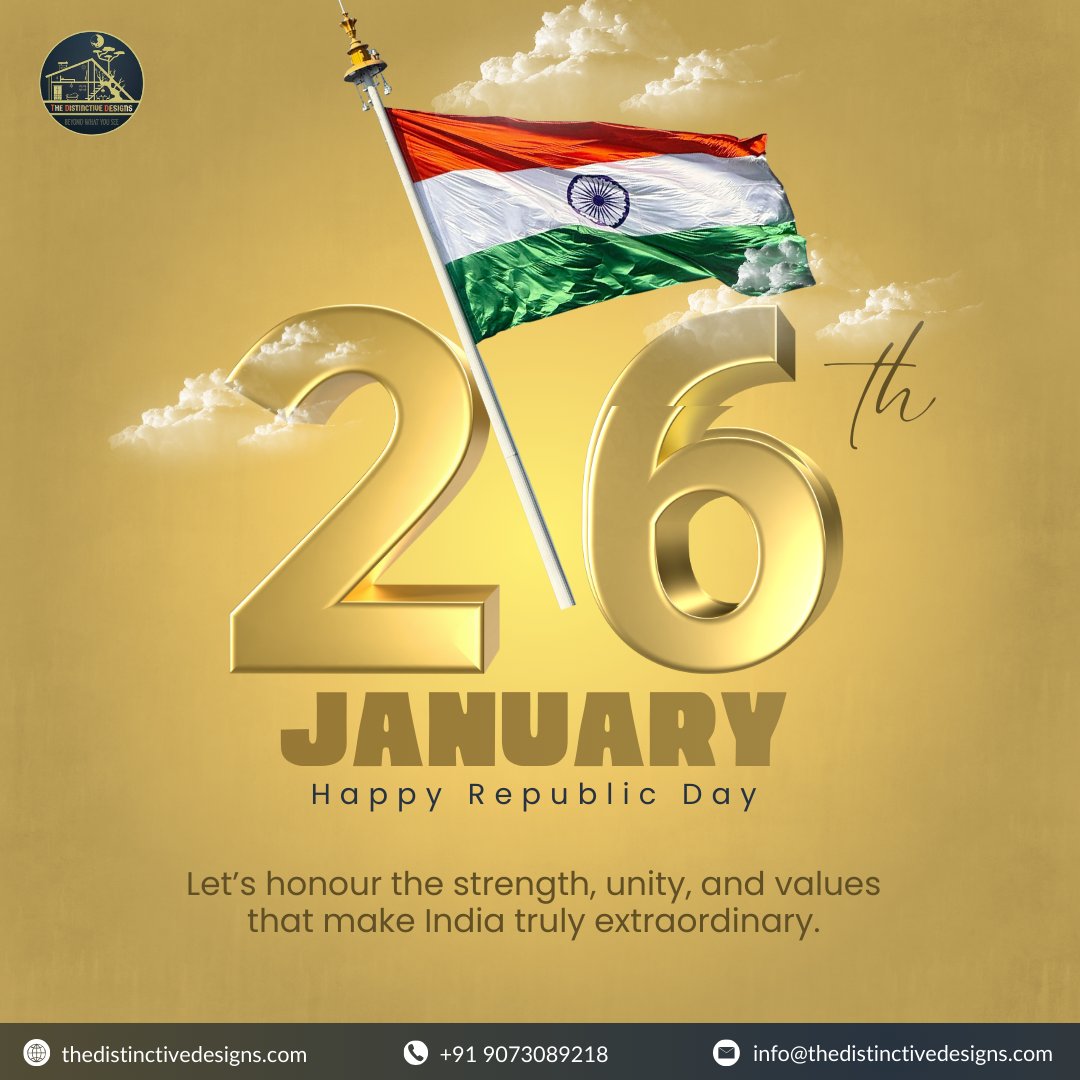 DesignsThe16785's tweet photo. Let’s honour the Constitution, cherish our unity, and move forward with strength and integrity.
Wishing everyone a proud and powerful Republic Day. 
#HappyRepublicDay #26thJanuary #RepublicDayIndia #ProudIndian #UnityInDiversity #IndianConstitution #JaiHind https://t.co/yexL8eh6wZ