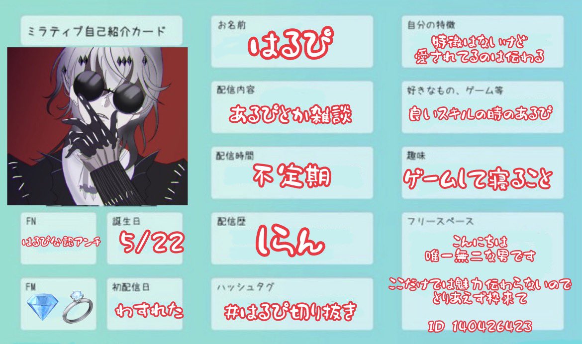 なんか面白そうな自己紹介カードみつけたのでやってみたけど………… まあ