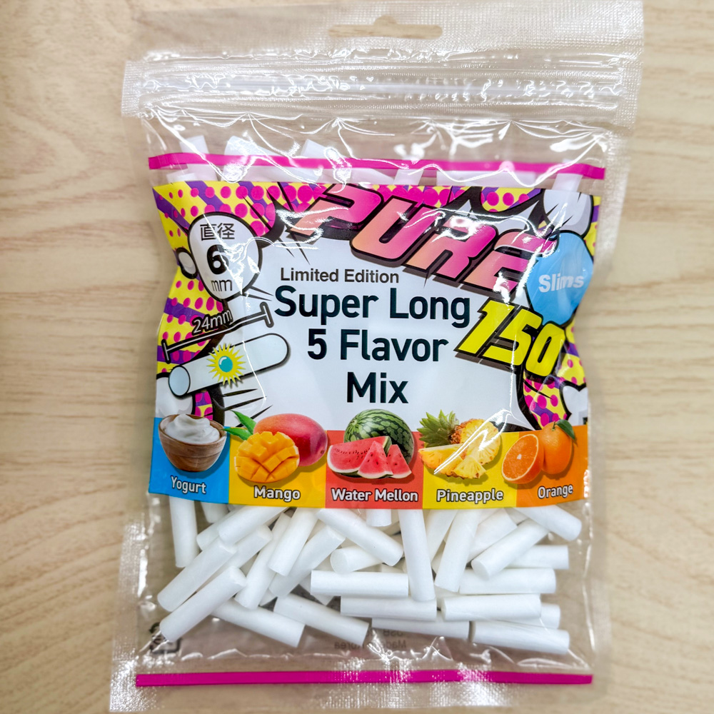 ピュア・スリム・スーパーロング・5フレーバーミックス

ピュアのフィルターに新製品が登場しました
ヨーグルト、マンゴー、スイカ、パイナップル、オレンジの5種類のフレーバーカプセルがランダムに入っています

440円(税込) (約150個入/袋) 長さ24mm 直径6mm