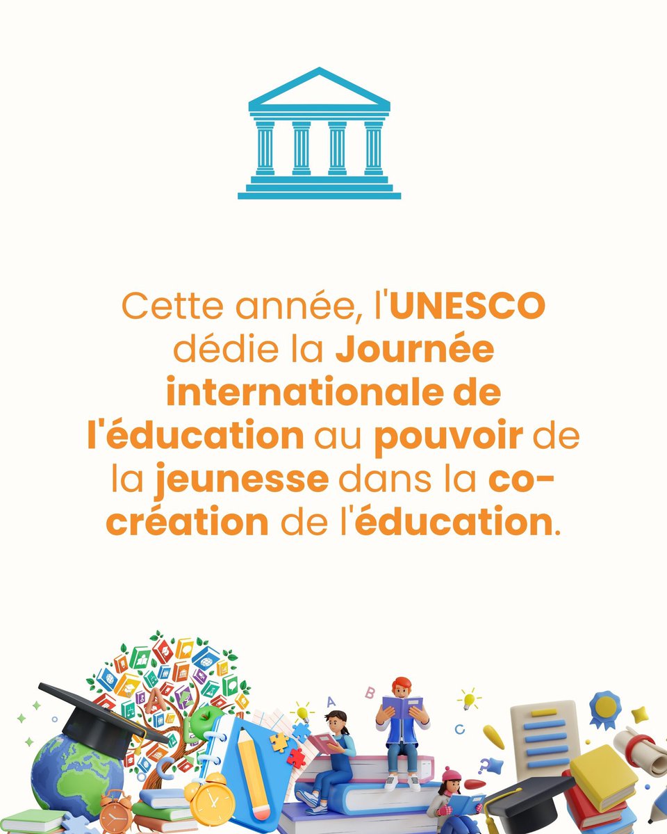 SCHOOLAP_'s tweet photo. Aujourd’hui, l’éducation ne se construit plus sans la jeunesse.  

Les jeunes ne sont pas seulement des apprenants. Ils sont des acteurs du changement. 

Leur donner le pouvoir de co-créer l’éducation, c’est bâtir un avenir plus juste, inclusif et durable.  

Journée internationale de l’éducation.

@UNESCO_fr
@UNESCOKinshasa
