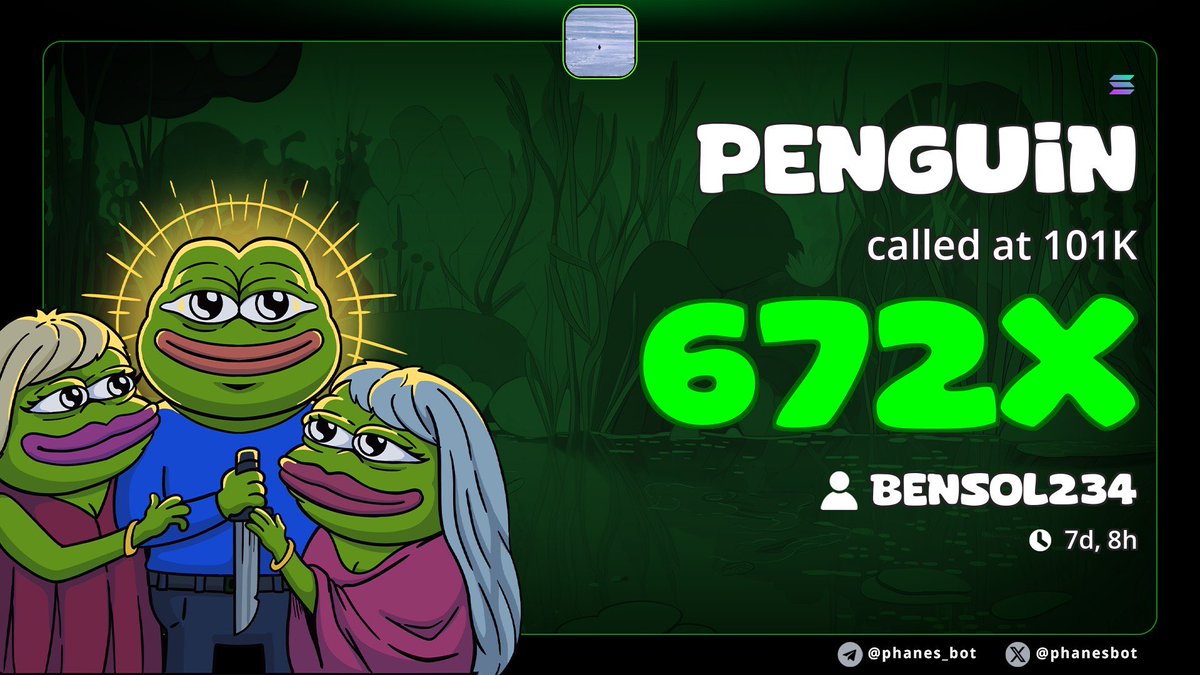 SolPredator01's tweet image. $PENGUIN 🐧
Called early → 672x 📈
Hypothetically, $200 ≈ $134k
Just sharing results. DYOR 🤝
TG: t.me/SolPredator 🤝

#helevier #LovelslandUK #Crypto #Sol
#DOGE #memecoins #zeudiners #USA