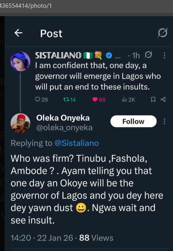 Montero1016's tweet photo. With Agbaje and Chinedu, they already agreed an Igbo Deputy Governor for their second terms. Chinedu promised them the Chief of Staff and 8 commissioners. The next step would have been to install a full blooded man from the East as Lagos State Governor.

What this tells you is that whoever is supported by the east as Lagos State Governor MUST BE REJECTED WITHOUT APOLOGIES. What u would see is a Yoruba Governor but the power resides in Anambra.
 To make it worse, his successor would be 100% IGBO!

This is a battle against landgrabbing, ethnic erasure and extinction that transcends religion and friendship. Its survival!

@TYFLagos @TYFOgun @TYFOyoState