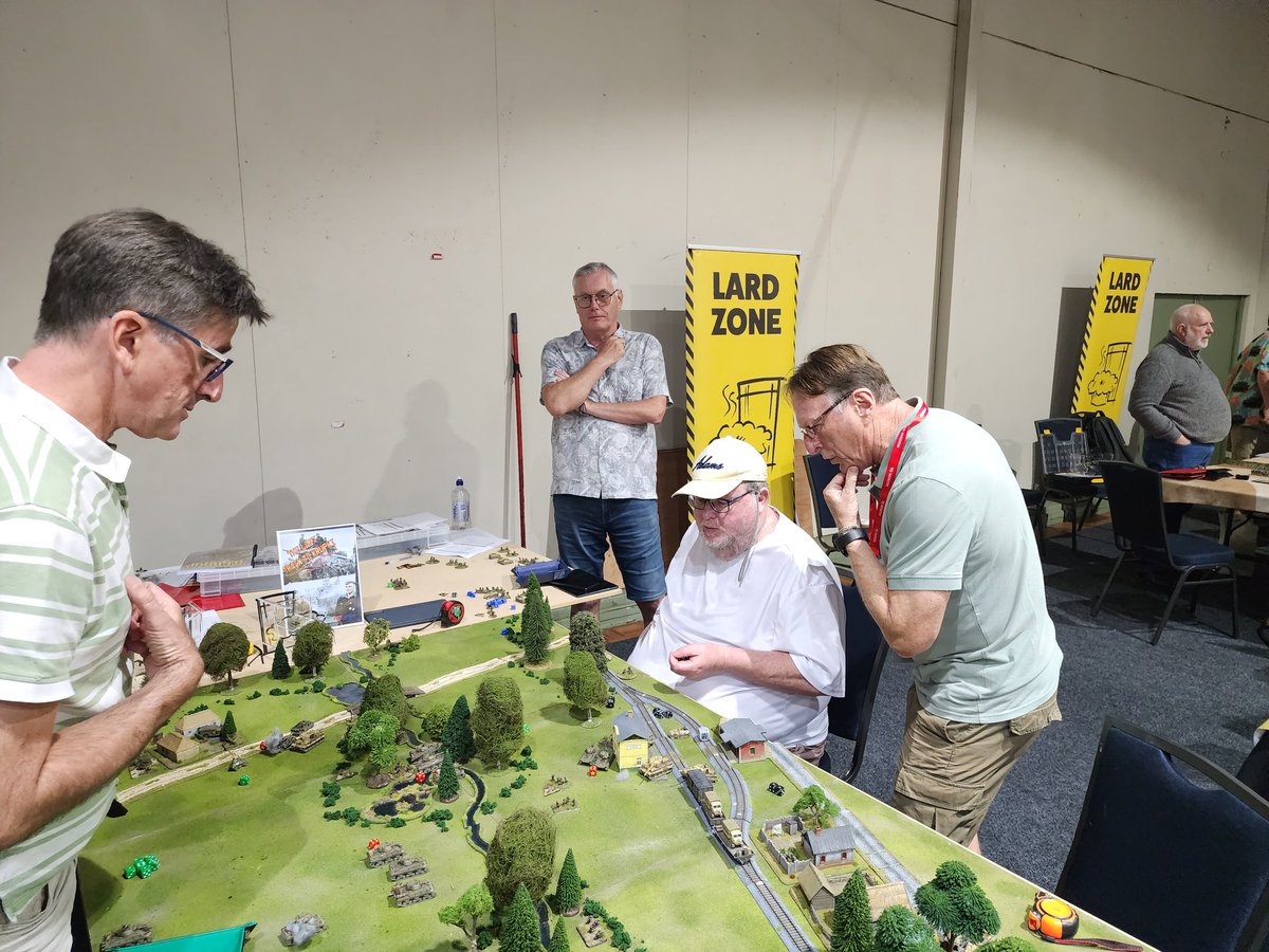 BenFiene's tweet photo. First run of my O Group game at Cancon, set during Bagration in June '44. The Soviets fought hard to capture Krupki, but in a bitter engagement the Germans managed to slip away under cover of darkness. Running again tomorrow, we shall see how my voice holds out! #spreadthelard https://t.co/NXb85Pz7TA