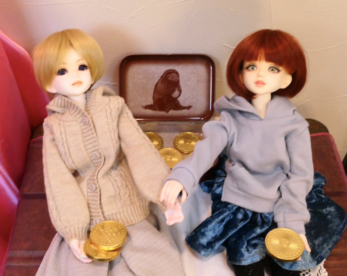 本日のおやつはコインチョコ 世の中はお金！ #うちの子かわいい