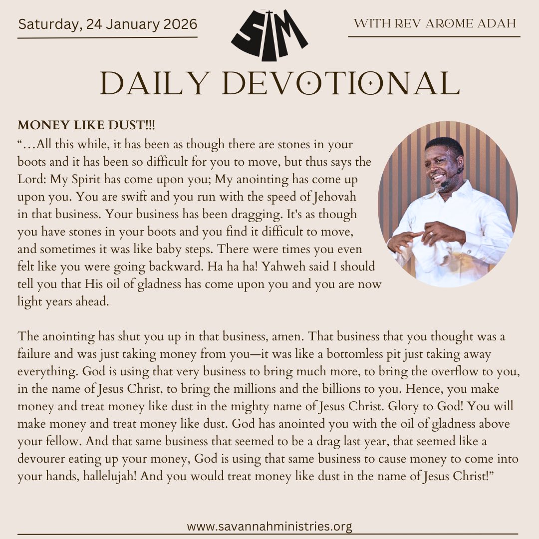 aromeadah's tweet photo. God has anointed you with the oil of gladness above your fellow. That same business that seemed to be a drag last year, God is using that same business to cause money to come into your hands! And you would treat money like dust in the name of Jesus Christ!
#SMDailyDevotionals https://t.co/Kcucm10l5J