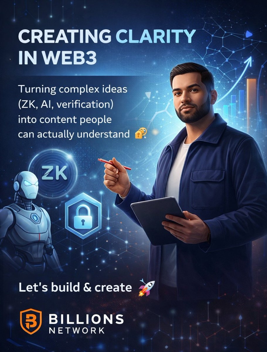 ItsSmart9's tweet photo. GM @billions_ntwk ☀️

I’m focused on creating clarity around human identity in Web3.
Turning complex ideas (ZK, AI, verification) into content people can actually understand 🔐✨

Billions is building a real trust infrastructure. I’m here to create, educate, let’s build &amp; create. https://t.co/8G9GmA1ZzR
