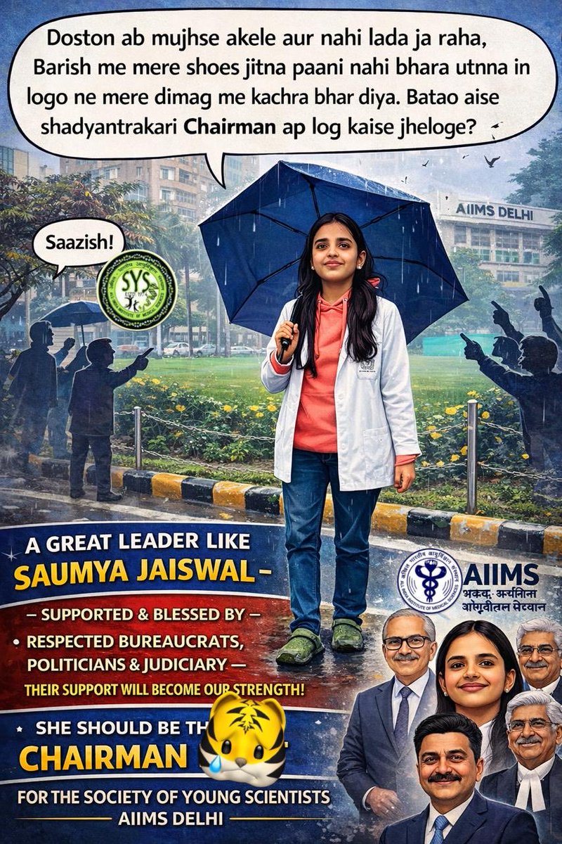 BhumiIndia's tweet photo. I proudly stand with Dr. Saumya 4 Chairman, Society of Young Scientists, AIIMS New Delhi (2026–27).
Let’s vote and support a leader who truly represents us.
#VoteForSaumya #SupportWomenInScience #SYS_AIIMS #YoungScientists
@Indian__doctor @theskindoctor13 @FordaIndia https://t.co/rUwoZ0beJN