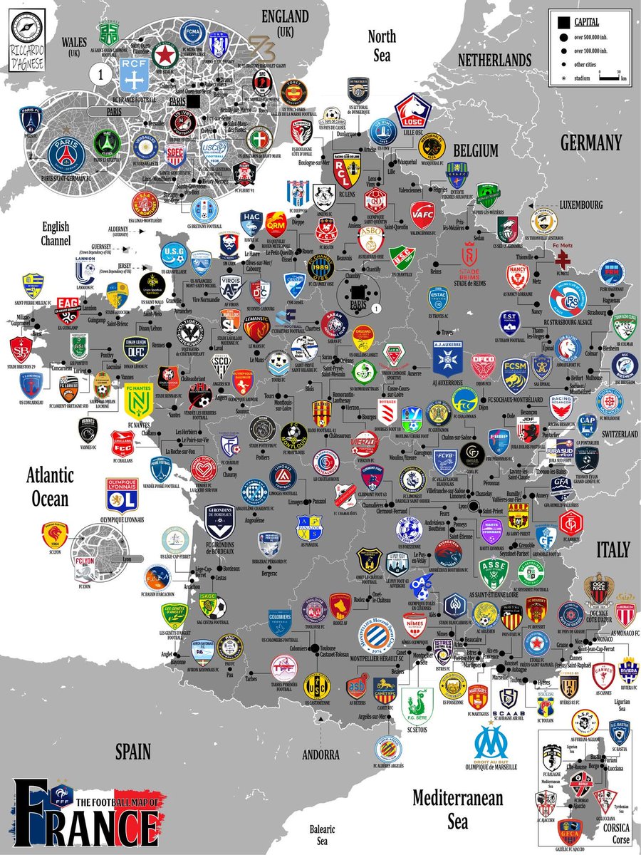 🇫🇷 Mappa della geografia calcistica della Francia realizzata da me 🇫🇷

⚽ Available here as a poster in two different sizes:
⏩ (30 x 40 cm): ebay.it/itm/2870883533…
⏩ (50 x 70 cm): ebay.it/itm/2870883660…

Among the most competitive leagues in the world, the map shows the