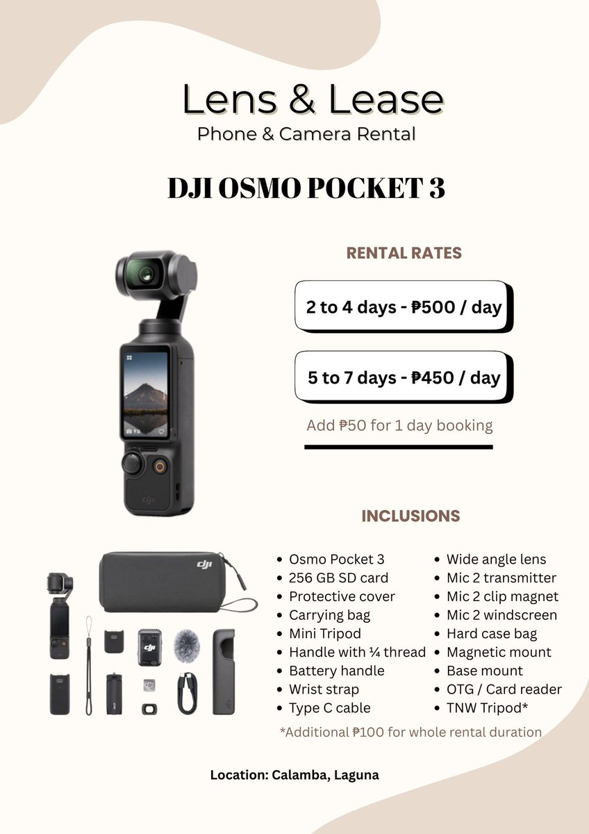 LensandLease's tweet image. 7-day trip to Tokyo 🇯🇵

Thank you Sir Bryan for renting our 𝐃𝐉𝐈 𝐎𝐬𝐦𝐨 𝐏𝐨𝐜𝐤𝐞𝐭 𝟑!  🫶🏻

📩 For inquiries and reservations, please send us a message.

Availability: tinyurl.com/4za7wuhy

#phonerental #phoneforrent #cameraforrent #CameraForRentPH #djiosmopocket3