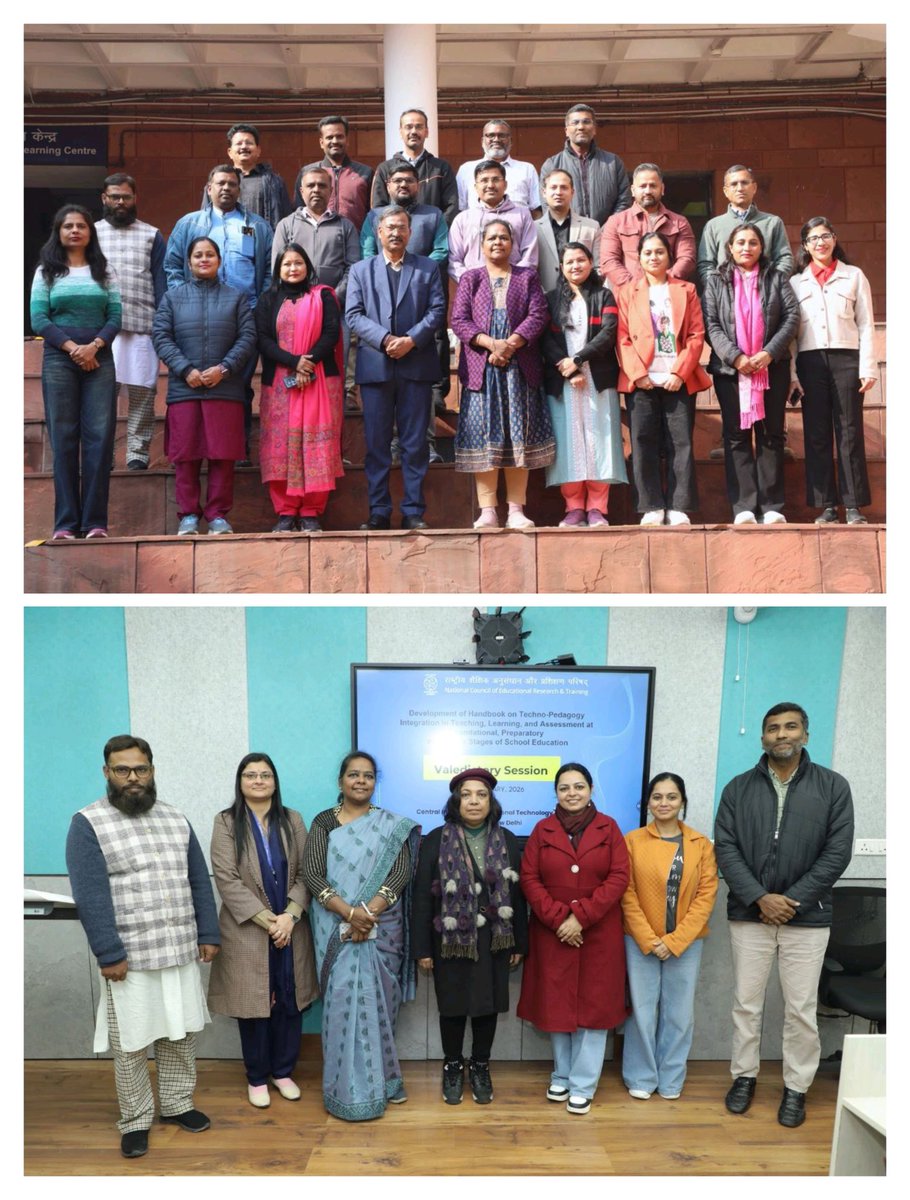 ncert's tweet photo. 𝐁𝐮𝐢𝐥𝐝𝐢𝐧𝐠 𝐂𝐥𝐚𝐬𝐬𝐫𝐨𝐨𝐦𝐬 𝐨𝐟 𝐭𝐡𝐞 𝐅𝐮𝐭𝐮𝐫𝐞 𝐰𝐢𝐭𝐡 𝐓𝐞𝐜𝐡𝐧𝐨-𝐏𝐞𝐝𝐚𝐠𝐨𝐠𝐲 𝐈𝐧𝐭𝐞𝐠𝐫𝐚𝐭𝐢𝐨𝐧

CIET–NCERT, New Delhi successfully organized a four-day national workshop on 𝐃𝐞𝐯𝐞𝐥𝐨𝐩𝐦𝐞𝐧𝐭 𝐨𝐟 𝐭𝐡𝐞 𝐇𝐚𝐧𝐝𝐛𝐨𝐨𝐤 𝐨𝐧 𝐓𝐞𝐜𝐡𝐧𝐨-𝐏𝐞𝐝𝐚𝐠𝐨𝐠𝐲 𝐈𝐧𝐭𝐞𝐠𝐫𝐚𝐭𝐢𝐨𝐧 𝐢𝐧 𝐓𝐞𝐚𝐜𝐡𝐢𝐧𝐠, 𝐋𝐞𝐚𝐫𝐧𝐢𝐧𝐠 𝐚𝐧𝐝 𝐀𝐬𝐬𝐞𝐬𝐬𝐦𝐞𝐧𝐭.

Date: 20–23 January 2026

During the inaugural session, Prof. Amarendra P. Behera, Joint Director, CIET–NCERT, highlighted key thrust areas of technology-enabled education through practical exemplars.

Experts and resource persons collaboratively developed subject-specific exemplars, showcasing meaningful integration of technology across the Foundational, Preparatory, and Middle stages of school education.

In the valedictory session, Prof. Indu Kumar, Head, DICT & TD, emphasized that these exemplars will set benchmarks for teachers in effective techno-pedagogy integration.

The programme was seamlessly coordinated by Dr. Angel Rathnabai S., Associate Professor, CIET–NCERT, New Delhi.

Empowering teachers. Enriching classrooms. Transforming learning through Techno-Pedagogy Integration.

#CIETNCERT #TechnoPedagogy #DigitalEducation #TeacherEmpowerment #NEP2020