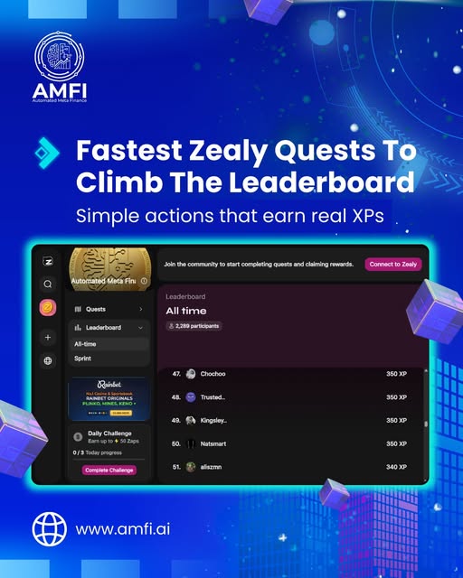 Want to climb the @Zealy leaderboard faster?
$AMFI Airdrop is live
Complete social tasks, engagement quests, and daily activities consistently to stack XPs without overcomplicating things.
Join Now: zealy.io/cw/automatedme…
Start smart, stay active, and keep climbing.
#AMFI