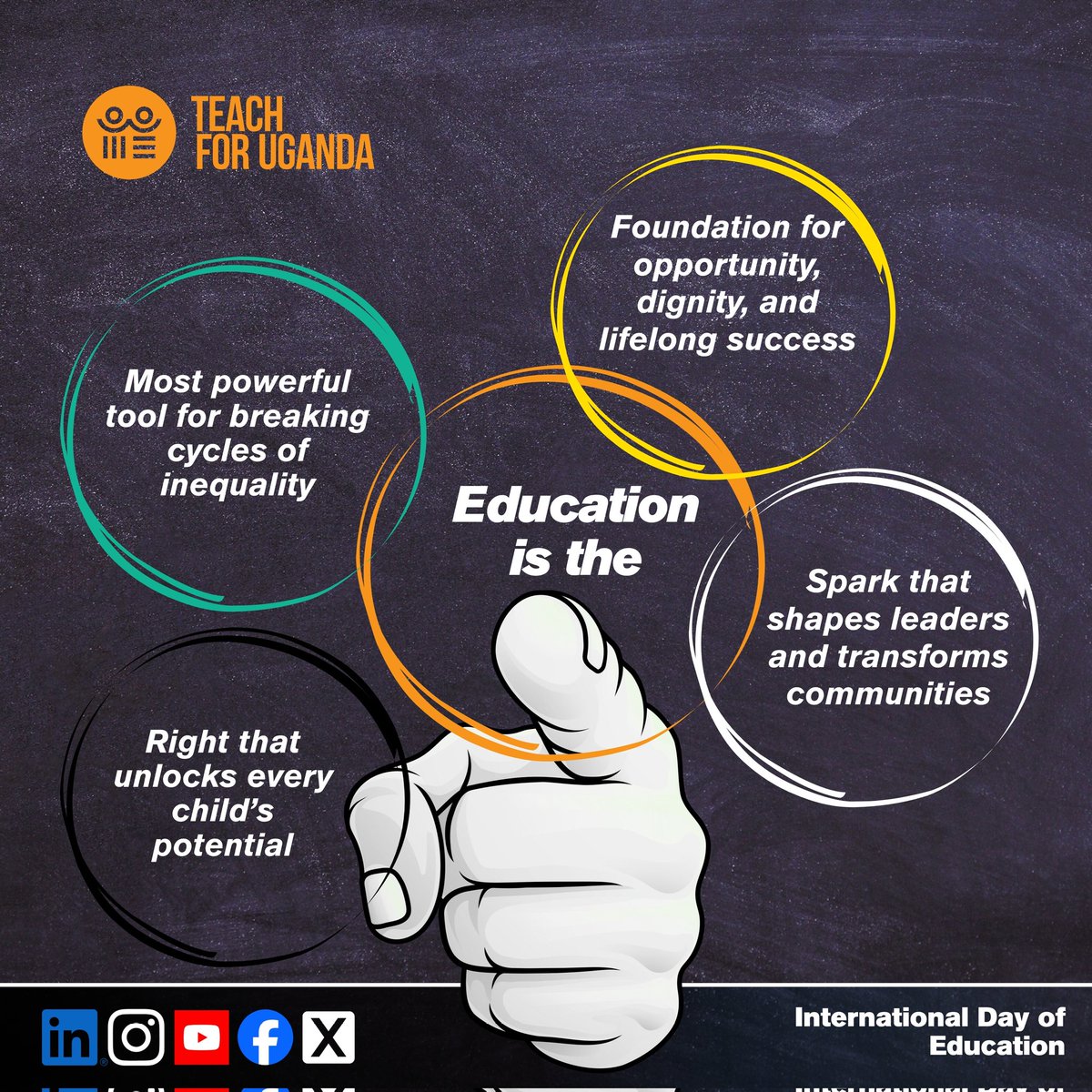 Education is the spark that shapes leaders and transforms communities.

Today, we celebrate Education as a right and pathway to opportunity and dignity.

#InternationalDayOfEducation #TeachForUganda #EducationDay