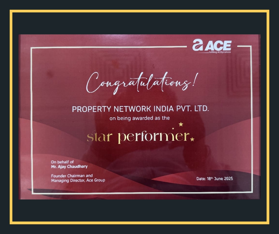 PropNet2023's tweet image. Honored to be Recognized as a 'Star Performer' by ACE Group!
We are incredibly proud to share that Property Network India Pvt. Ltd. has been awarded the prestigious title of "Star Performer" by the ACE Group.

#propertynetworkindia #acegroup #starperformer #realestateexcellence