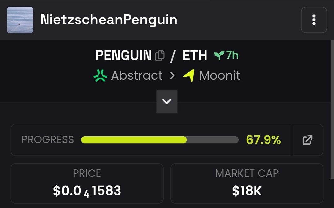 The_Pitch_Man's tweet image. #ABSTRACT #ABS $ETH

$PENGUIN 

MC: 18K

Ca: 0xe2e2E6d06D6AccA64618de33Fe1531795f31fBf6

I don't know the floor holders might be some jeets

Play safe on this gamble