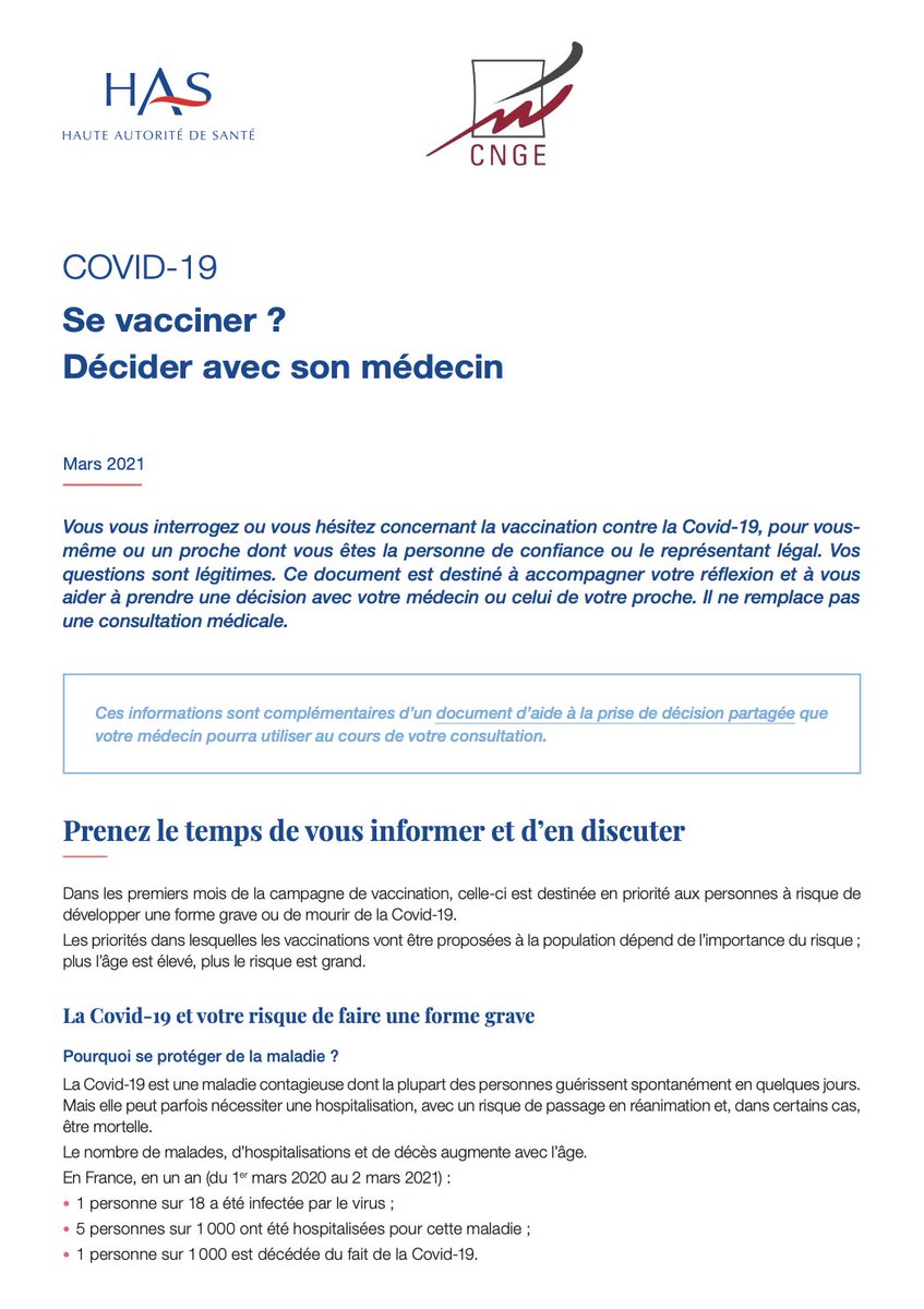 NiONiPardon's tweet image. 📌 HAS – COVID-19 : SE VACCINER ? DÉCIDER AVEC SON MÉDECIN
🗓️ 25 mars 2021

📄 Page 1 :

« La Covid-19 est une maladie contagieuse dont la plupart des personnes guérissent spontanément en quelques jours. »

🔗 Source officielle :
has-sante.fr/upload/docs/ap…

🗣️ Venez prendre…