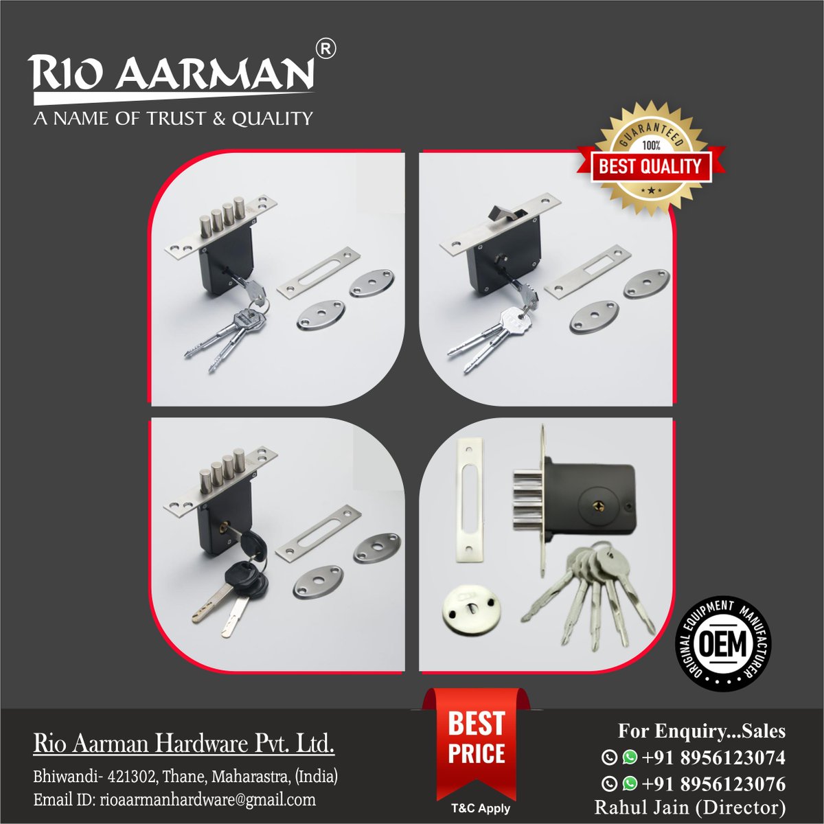ihsndigital's tweet image. Rio Aarman Reliable locks.

For Enquiry Via WhatsApp: rebrand.ly/RioAarman

RIO AARMAN HARDWARE PVT. LTD.
Contact: Mr. Rahul Jain +91 8956616603, 9833175105

Instagram:
bit.ly/Rioaarmanhardw…
.
.
.
#RioAarman #DoorLocks #MortiseLock #RimLock #DoorHardware #IHSNDigital #delhi