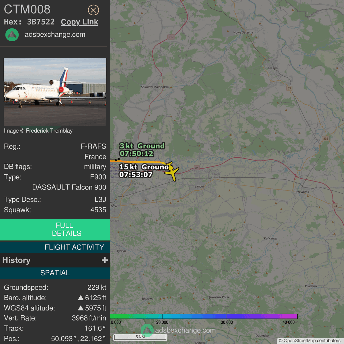 FlottePresident's tweet photo. 🛫 Un Dassault Falcon 900EX EASy 🇫🇷 République Française vient de décoller près de Jasionka, Pologne.
Vol #CTM008, immatriculation #FRAFS.
Suivre le vol : https://t.co/1fnGz8CoES https://t.co/w9G3JIXkgp