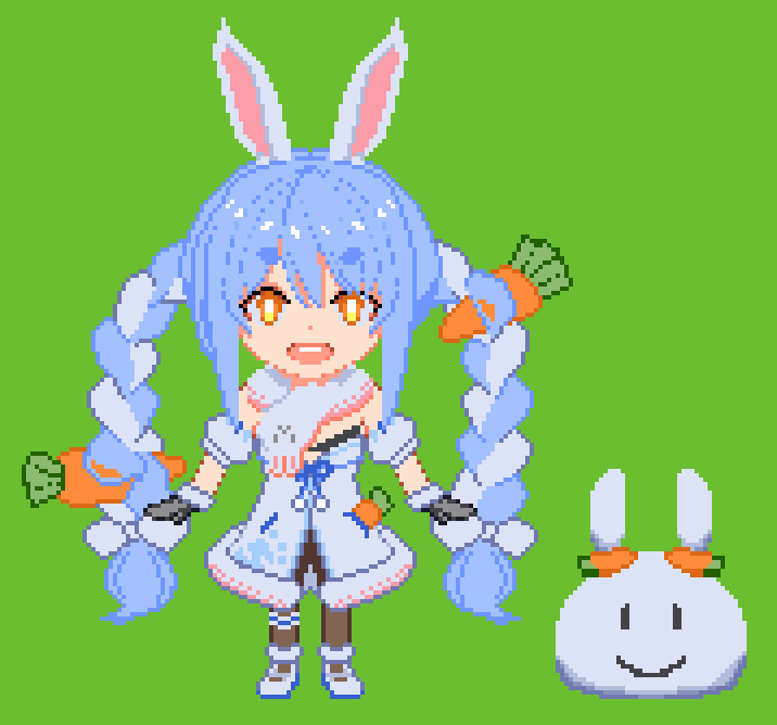 game_boi_gob's tweet photo. ちょっと細めのドットにチャレンジ！どんちゃんのピンクの影が良い感じになった気がする！
#ぺこらーと #pixelart  #ドット絵 https://t.co/9gKh8DxfE6