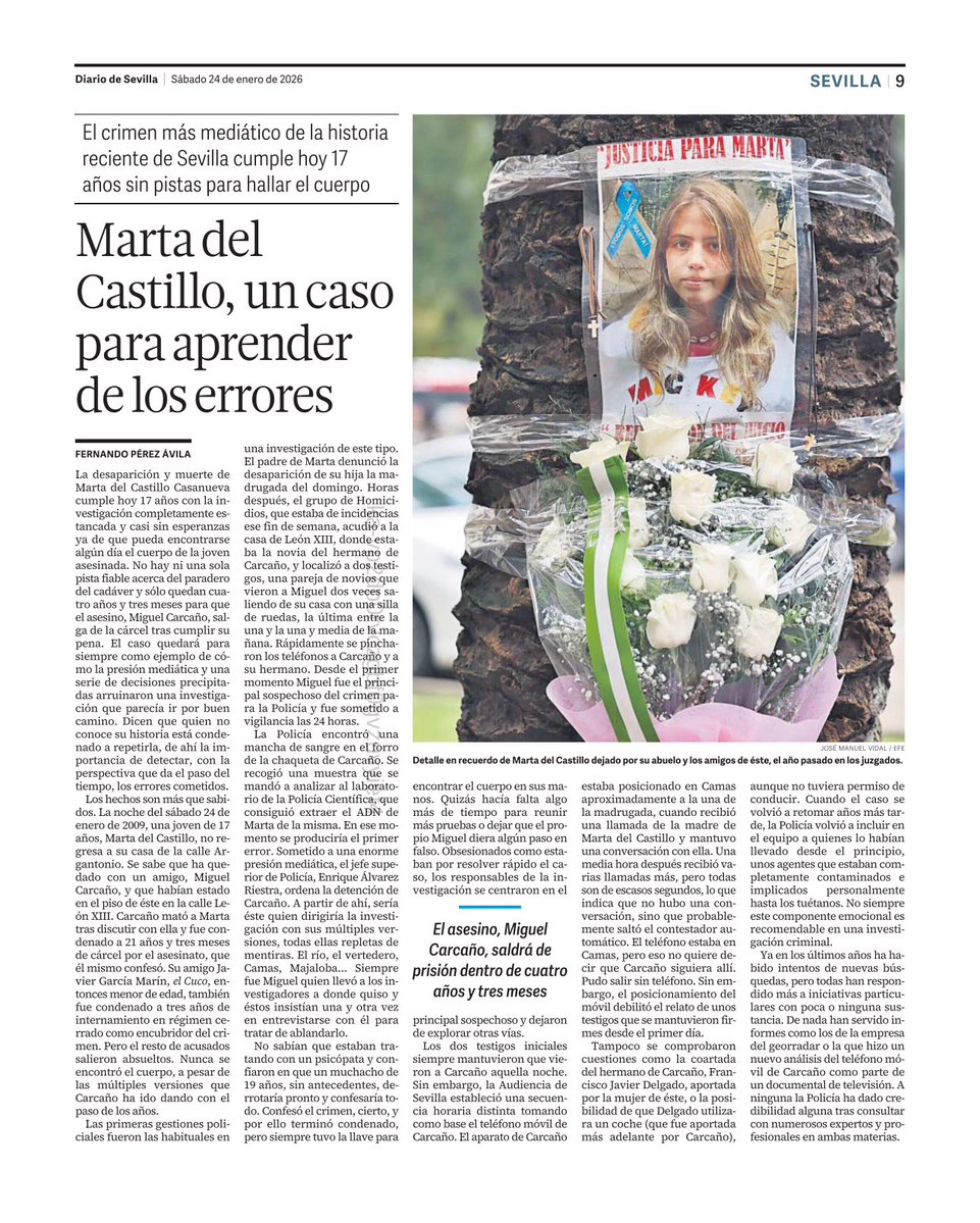 jlsanzalcalde's tweet image. Hoy volvemos a recordar a Marta del Castillo.

Hace 17 años, Sevilla se unió para llorar el asesinato de una joven a la que jamás olvidaremos.

Mi abrazo a su familia, que sigue sin poder despedirse de ella. Un crimen que sigue rompiéndonos el alma.

Siempre estará con nosotros.