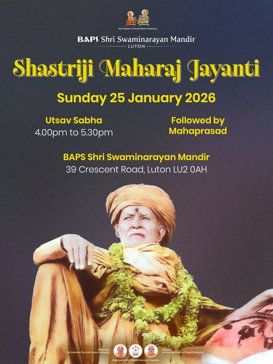 Shastriji Maharaj, we honour a life rooted in purity, perseverance and fearless dedication to truth.

Join us on Sunday to celebrate Shastriji Maharaj Jayanti

#ShastrijiMaharaj #BAPS