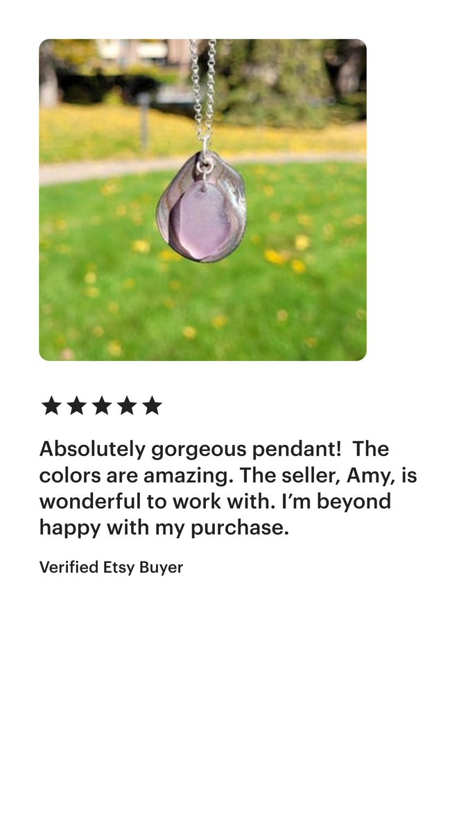 Thank you, Jule!! Find more genuine #seaglass &amp; sterling silver jewelry: saltylassseaglass.etsy.com. #seaglassjewelry #genuineseaglass #purpleseaglass #seaglassnecklace #abalone #surftumbled #seaglasspendant #neodymiumseaglass #seaglassandshells