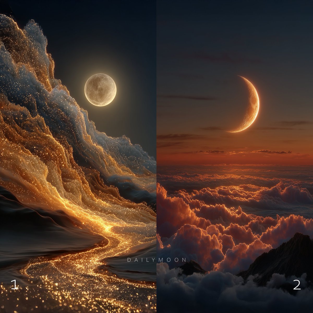 DailyMoonX's tweet photo. A path of light or a quiet horizon? 
Reply 1 or 2 + repost for a 4K moon wallpaper ✨🌙 https://t.co/KNfH72Qk1X