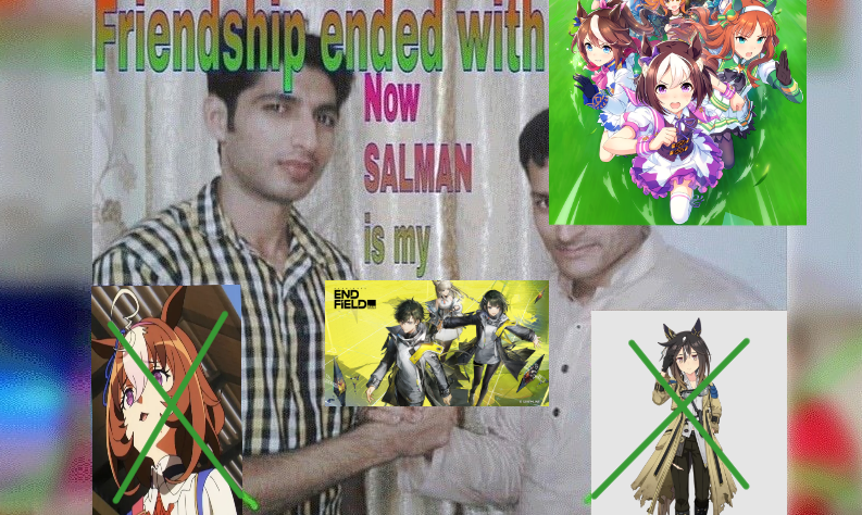 NyanniDesu's tweet photo. My friend said they quitting uma for endfield and this is what I instantly thought. https://t.co/FC2SmnPdER