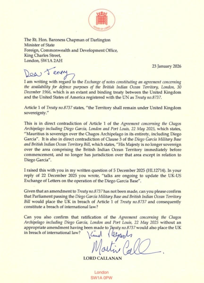 Starmer’s Chagos deal didn’t collapse because of new facts or parliamentary scrutiny. It collapsed because the US finally looked at it and said no.

The moment Washington raised the 1966 UK-US treaty, the whole thing fell apart. A deal sold as urgent, lawful and vital to security