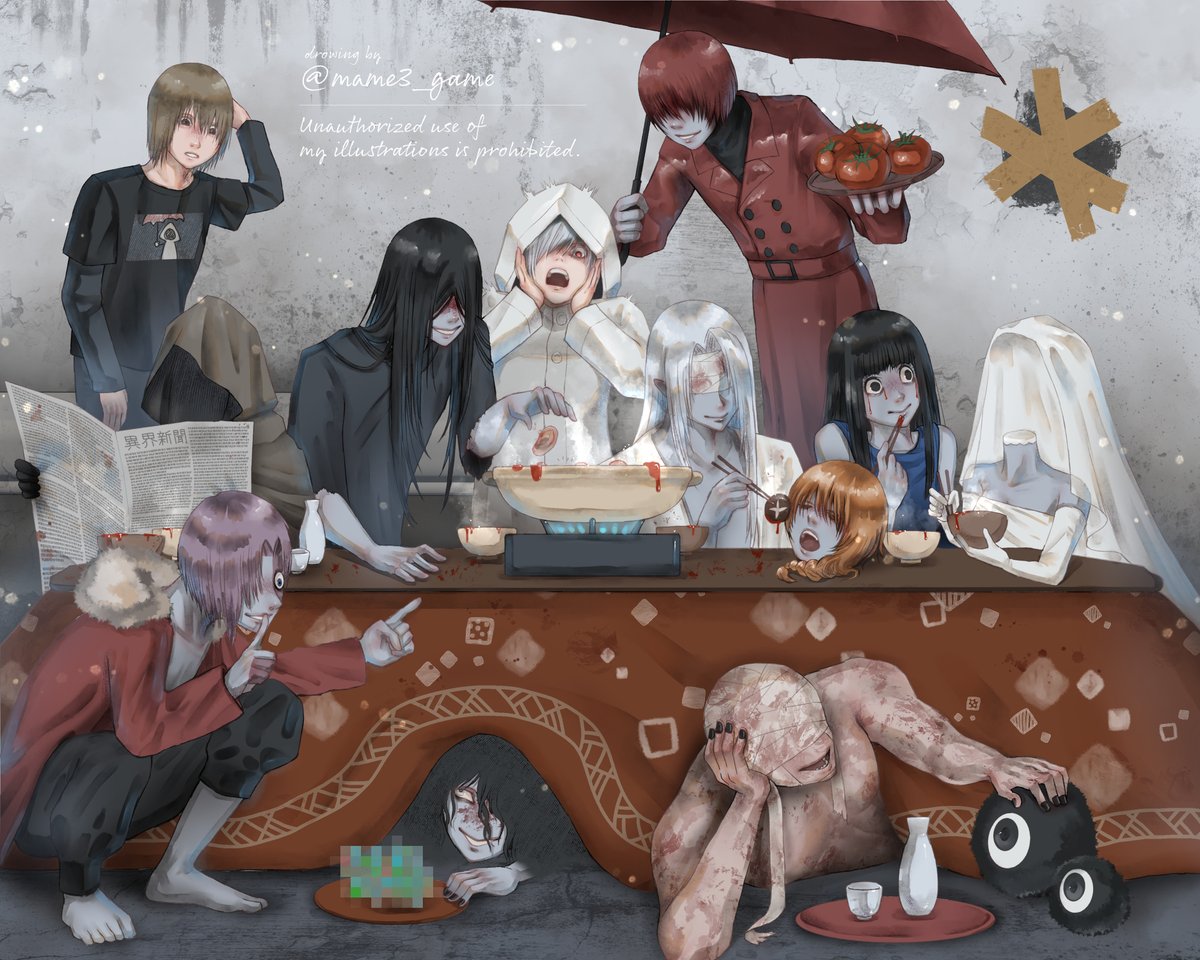 文字化化❄皆で鍋パ！
人数が多いから描くの迷ってたんだけど、話題に出たので描きました✌