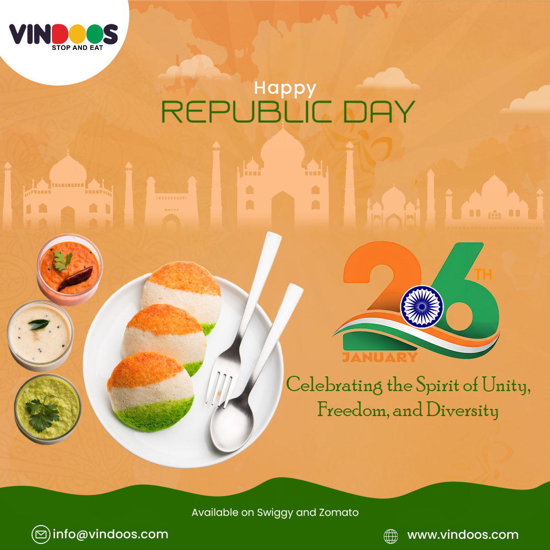 On this Republic Day, we celebrate the values that unite us as a nation 
Vindoos Catering Services proudly serves diverse tastes and traditions across every celebration
Contact us at info@vindoos.com
🌐 vindoos.com
#HappyRepublicDay #UnityInDiversity #VindoosCatering