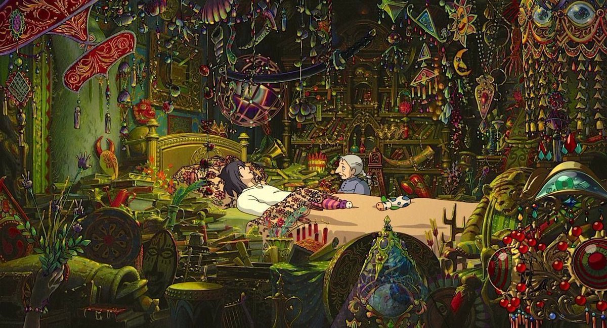 PhotoGhibli's tweet image. Original sketch layout and final result of this shot of Howl's Moving Castle (2004).