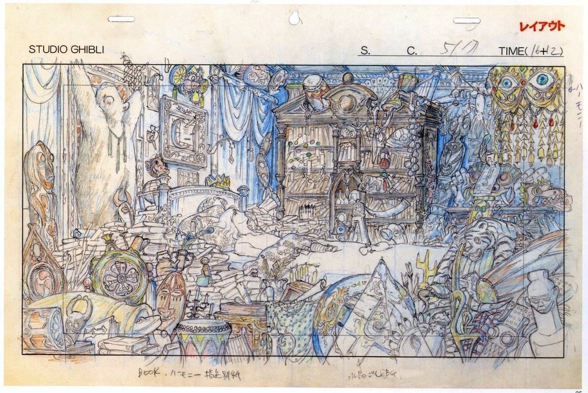 PhotoGhibli's tweet image. Original sketch layout and final result of this shot of Howl's Moving Castle (2004).