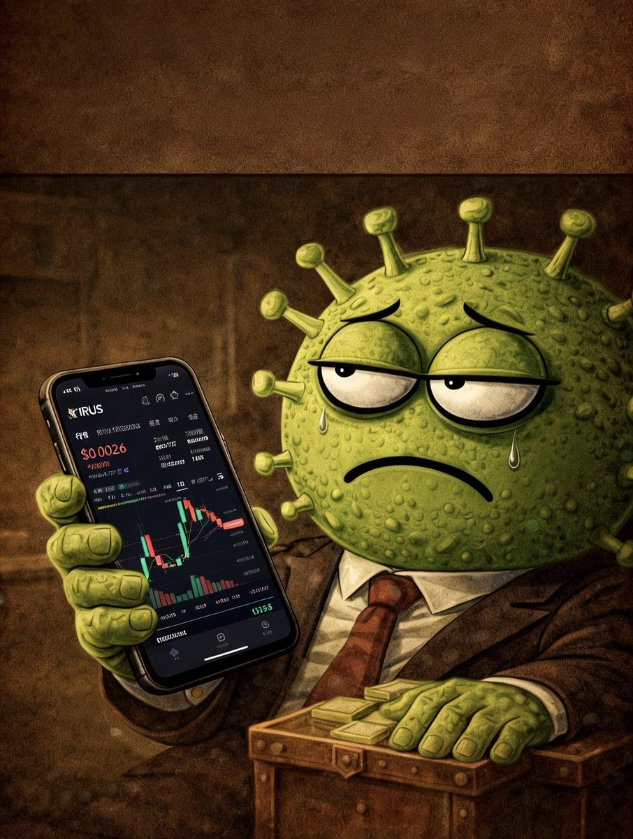 刚FOMO上车#VIRUS 🦠就暴跌，被套…… 现阶段：哥很冷静，这只是小波动，喝茶看戏，人生赢家模式10楼开始晃：卧槽？有点不对劲……手开始抖，但还敢嘴硬“长期看好”  18楼直达天台：救命！！！但下一