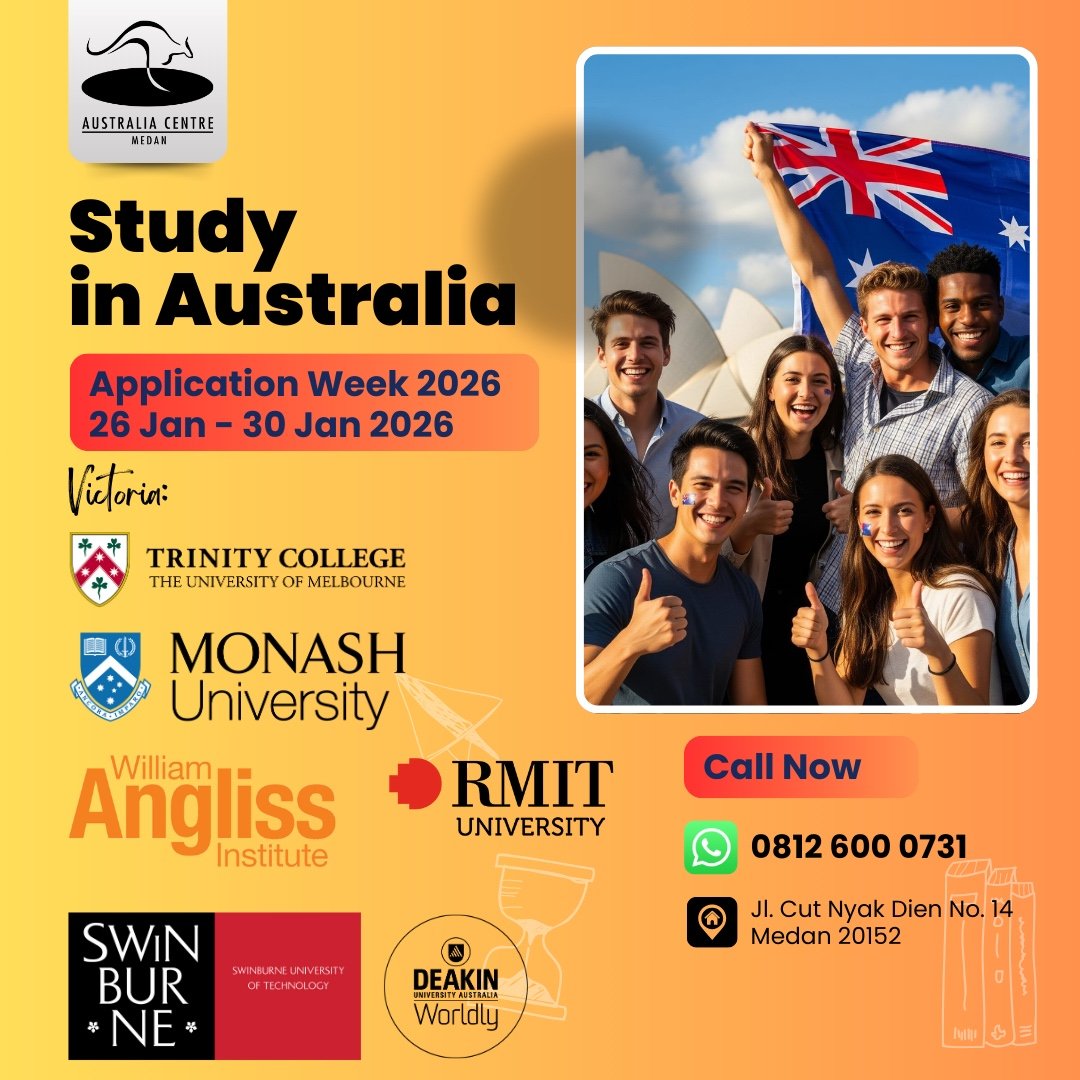 irenedewi's tweet photo. Study in Australia Application Week Is Here 🇭🇲

It’s the perfect time to start planning your study journey in Australia with the expert in Australian Education since 1994.

#UniversityStudents #StudyInAustralia #AustraliaUniversity
#AustraliaCentreMedan #HigherEducation #Medan https://t.co/tEBSbdi8Af