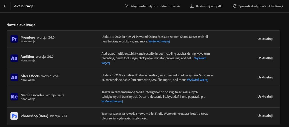 Z opóźnieniem, ale Adobe wreszcie wypuściło Premiere 26. Object Masking jest świetne, a betę można wreszcie wywalić do kosza