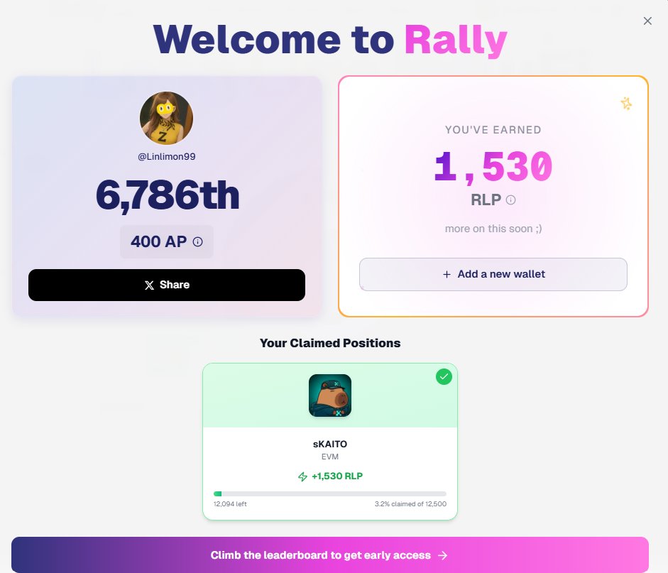 RLP เท่ากันเลย แต่ rank ไปไหนแว๊ววว😱
ว่าแต่ AP ได้จากไรหรอ ใครรู้ช่วยบอกที
ทางไปเคลม RLP ค่า waitlist.rally.fun/claim
ไปเคลมกัน