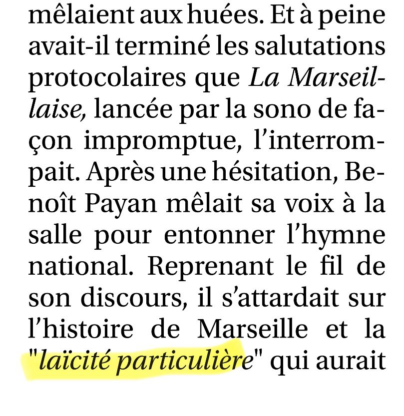 🚨 Dire, comme Benoît Payan hier aux vœux de <a href="/MarionBareille/">Marion Bareille</a> dans les 13e-14e, qu’il existerait une “laïcité particulière” à Marseille, c’est assumer une rupture grave avec l’universalisme républicain.

— La République n’a pas d’options communales. C’est une honte absolue !