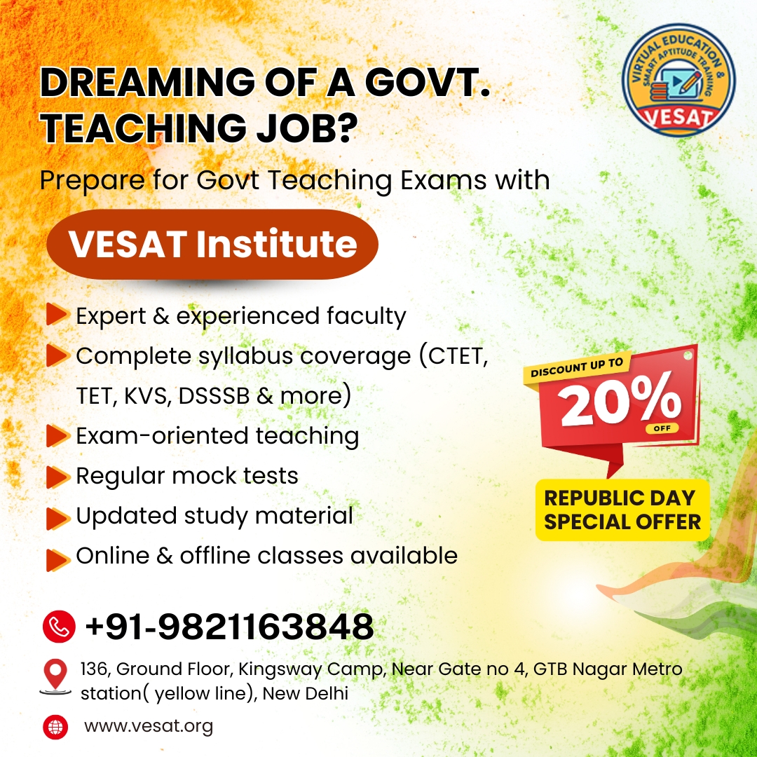 VesatEdu's tweet photo. Dreaming of a secure Govt Teaching Job?
✨ One platform. One strategy. Multiple exams.
Join VESAT &amp; crack CTET | DSSSB | KVS | NVS | State TET | UGC NET with confidence.

👉 Join VESAT Today
Book Free Demo Class Now - Fill This Form
https://t.co/jomEo97ftV https://t.co/fvkSAvmOvi