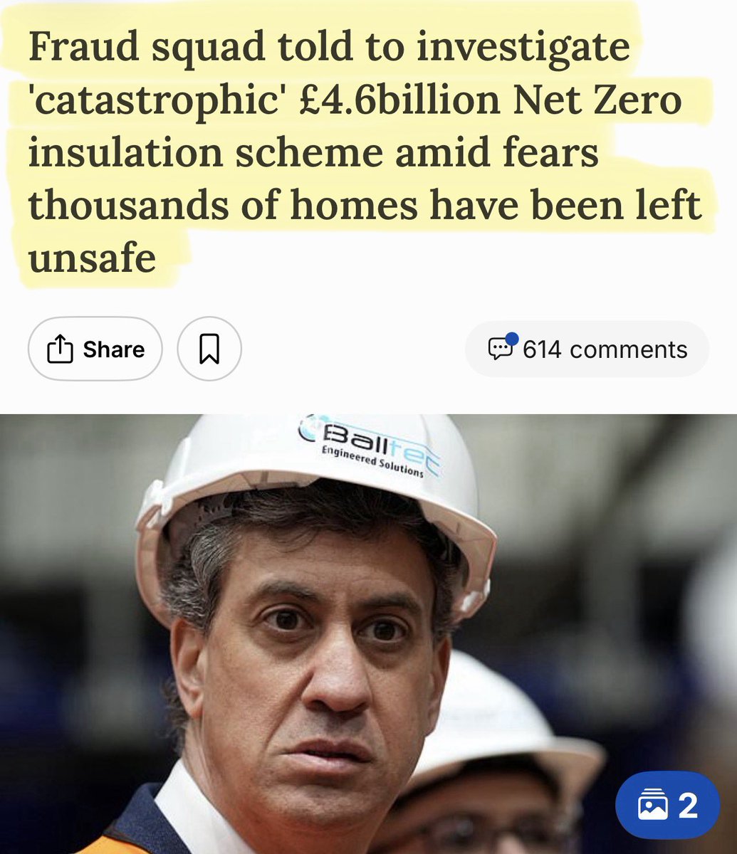 Brilliant … some of Ed’s fake Green jobs are reportedly engaged in a £4.6 billion insulation scandal, leaving homes unsafe and the work not even functioning properly.

As an excellent bonus, bill payers paid for it all! Subsidising an industry that isn’t viable at this scale.