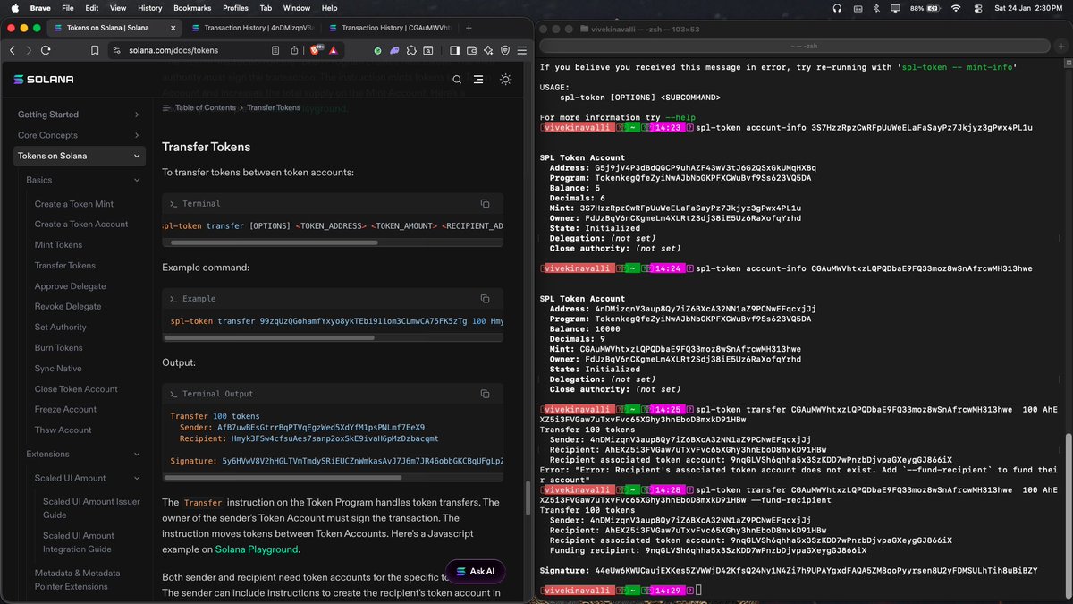 Had a really good learnings about Tokens in @solana Things I learned: -  Token Program, Mint account, Token account & ATA - Minting Tokens, Transfer  Tokens, Token Metadata @solanaturbine