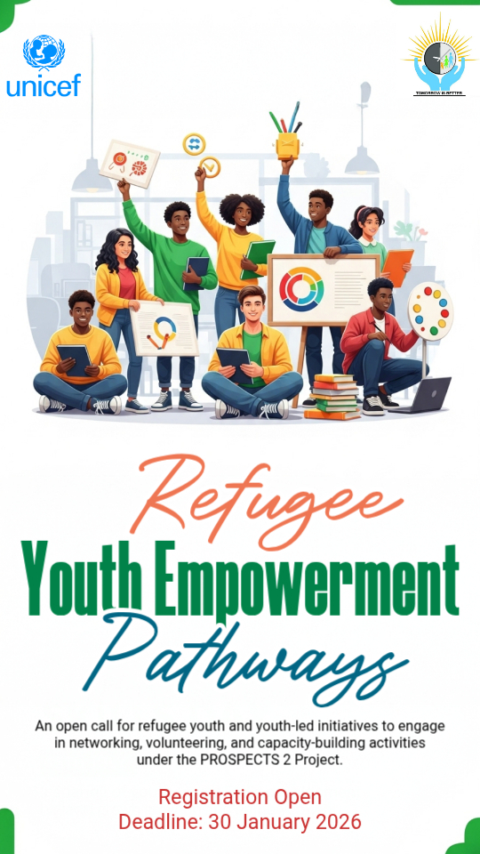 tiborganization's tweet image. Opportunity for Refugee Youth | PROSPECTS 2 (UNICEF)
Refugee youth and youth-led initiatives are invited to join peer networks, volunteering, and capacity building.
Register by 30 Jan 2026. No participant limit.
Links in post.
#PROSPECTS2 #Ethiopia
@UNICEFEthiopia @UNHCREthiopia