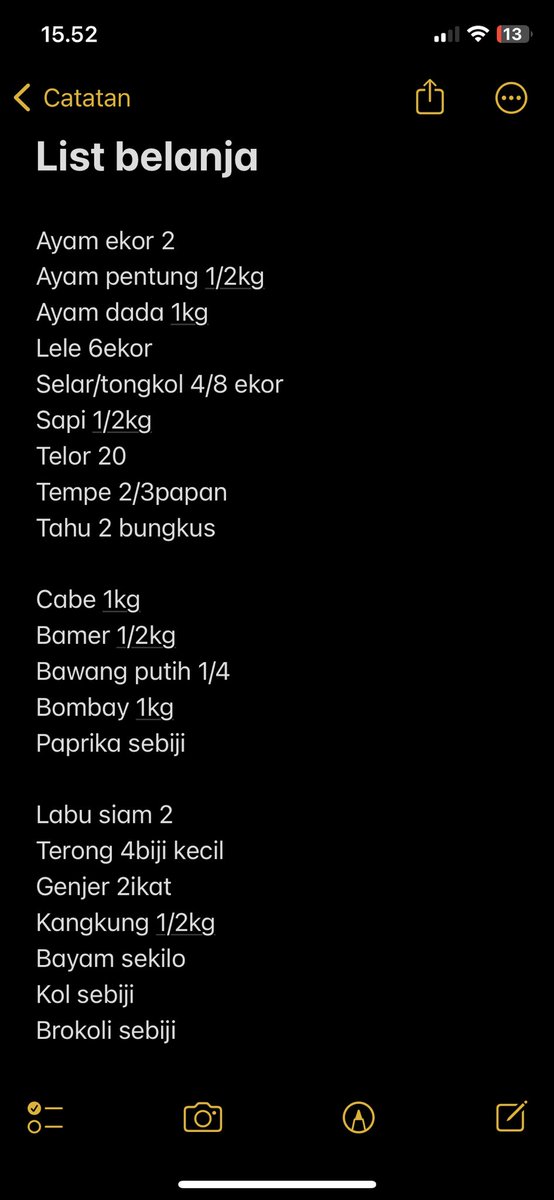 Ini adalah list belanjaan utk mealplan 2 minggu kedepan. 2-3x makan untuk 2porsi hari biasa dan 3 porsi di weekend. Kalo gak gini aku bisa rungsing “mau masak apa mau makan apa belanja apa HAAAAAA” syukurnya dirumah ga terlalu aneh yee lidahnya😭😭😭