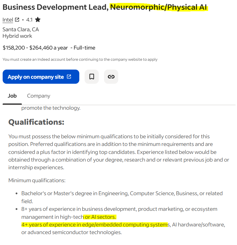 MIAM_Schwan's tweet image. Looks like INTEL is finally waking up.
#neuromorphic #computing #edgeAI 
#Hiring 

indeed.com/viewjob?jk=a00…